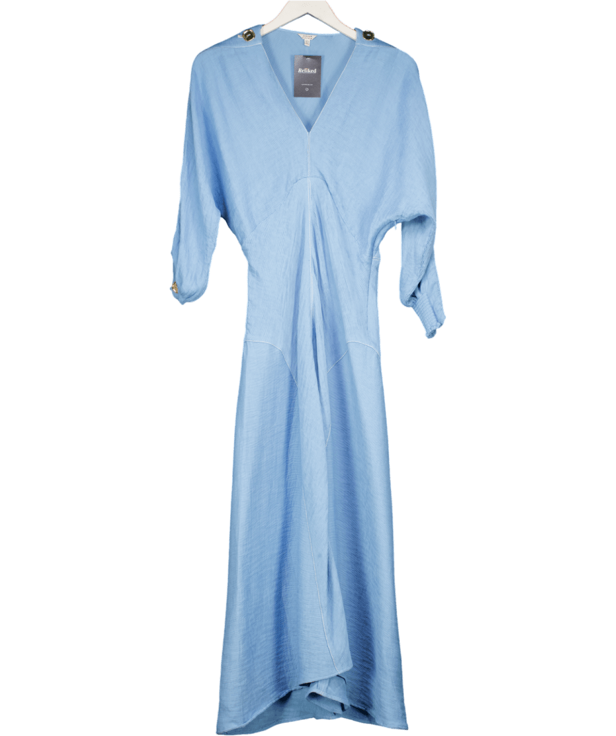 Jigsaw Blue Button Detail Crepe Midi Dress UK 12 - Reliked
