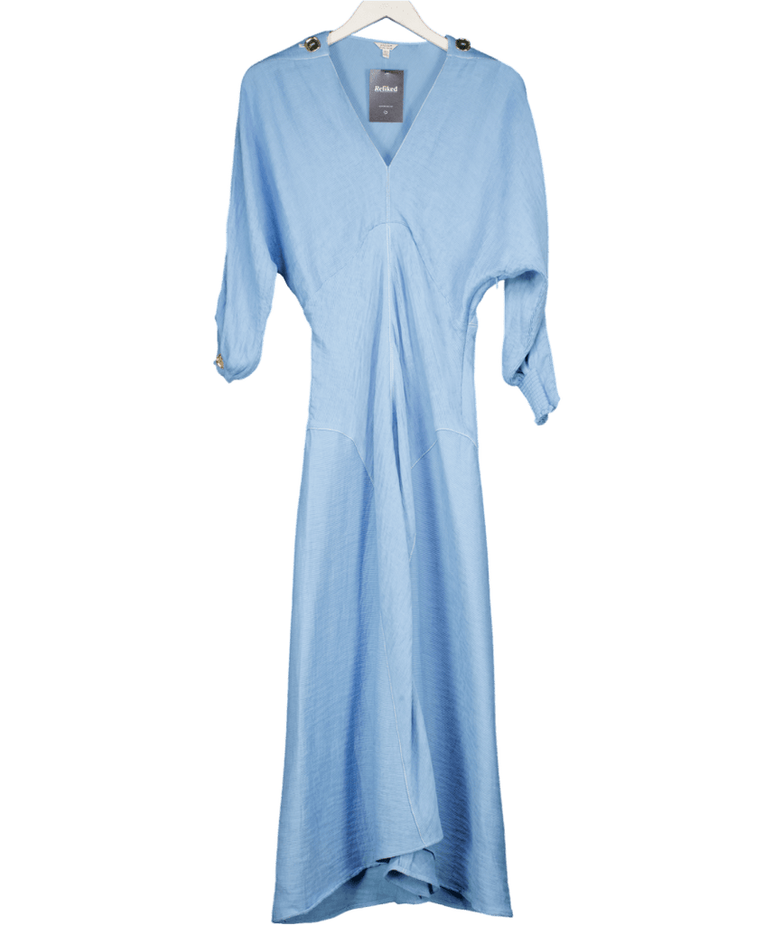 Jigsaw Blue Button Detail Crepe Midi Dress UK 12 - Reliked Jigsaw Blue Button Detail Crepe Midi Dress UK 12 - Reliked