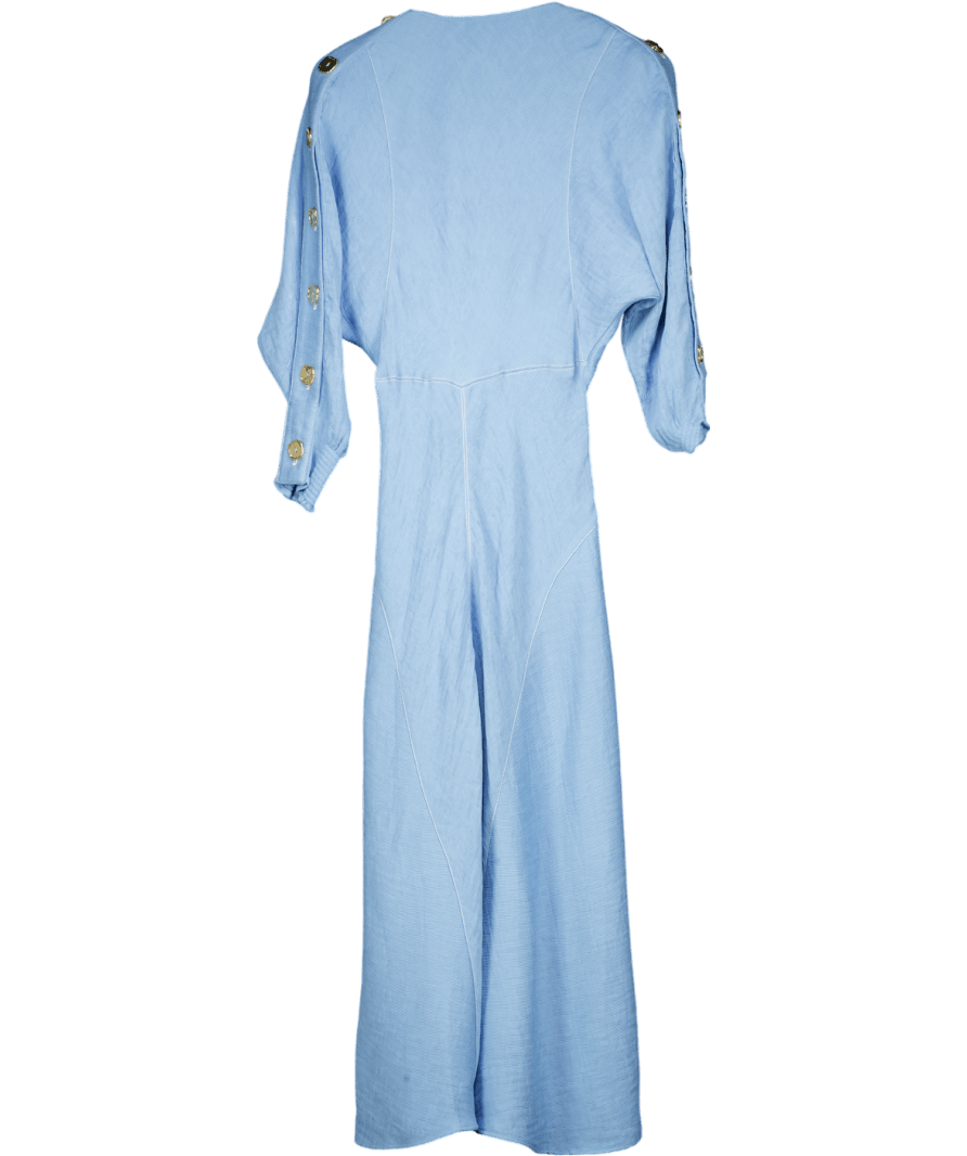 Jigsaw Blue Button Detail Crepe Midi Dress UK 12 - Reliked