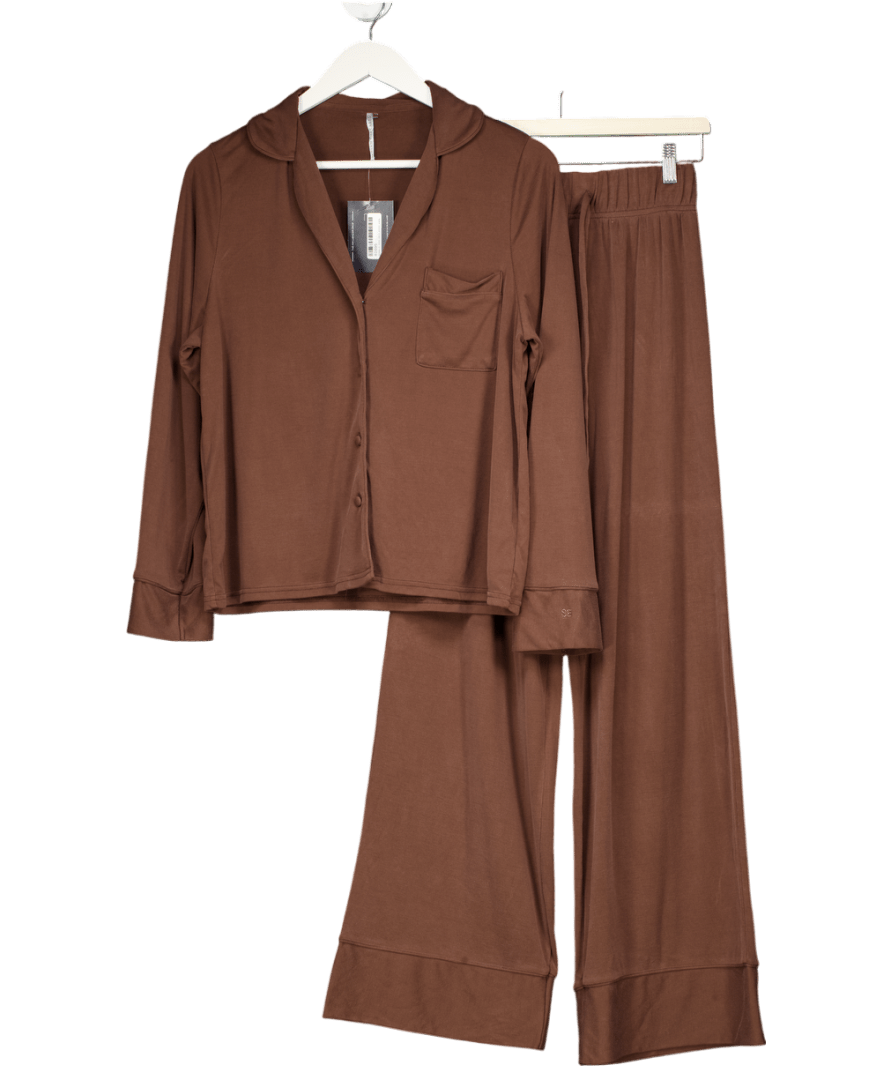JIMJAM The Label Chocolate Brown Cotton Moday Pyjama Set UK S - Reliked