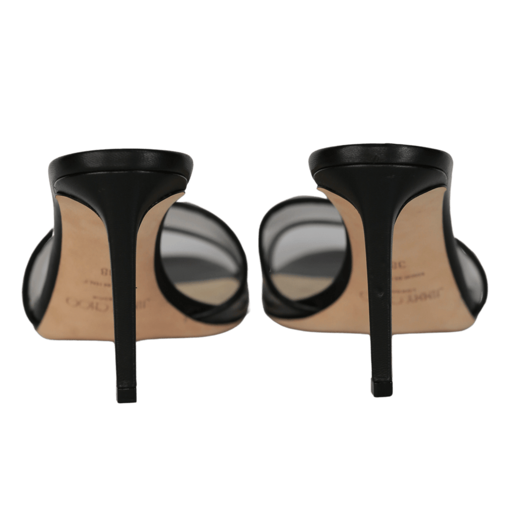 Jimmy Choo Black Stacey 85 Leather And Pvc Mules UK 5 EU 38 👠 - Reliked