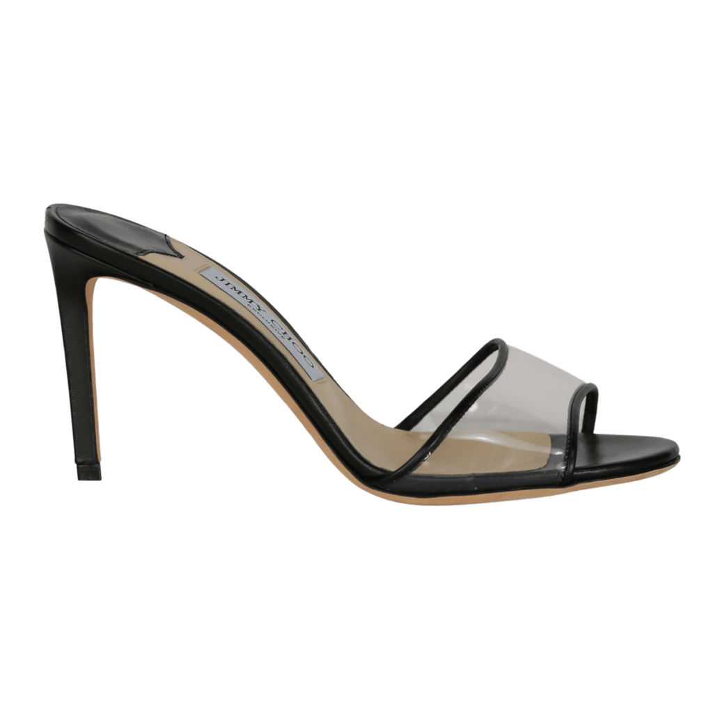 Jimmy Choo Black Stacey 85 Leather And Pvc Mules UK 5 EU 38 👠 - Reliked