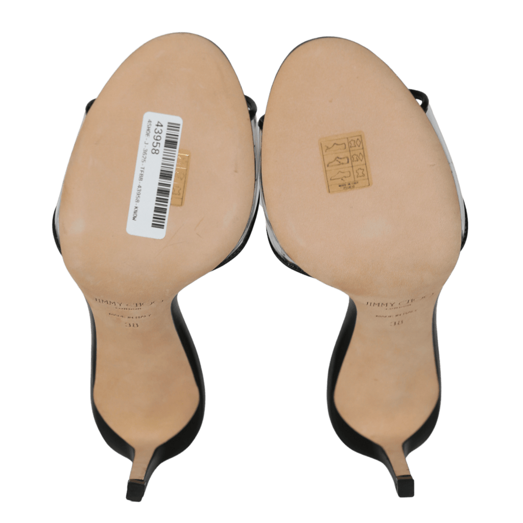 Jimmy Choo Black Stacey 85 Leather And Pvc Mules UK 5 EU 38 👠 - Reliked