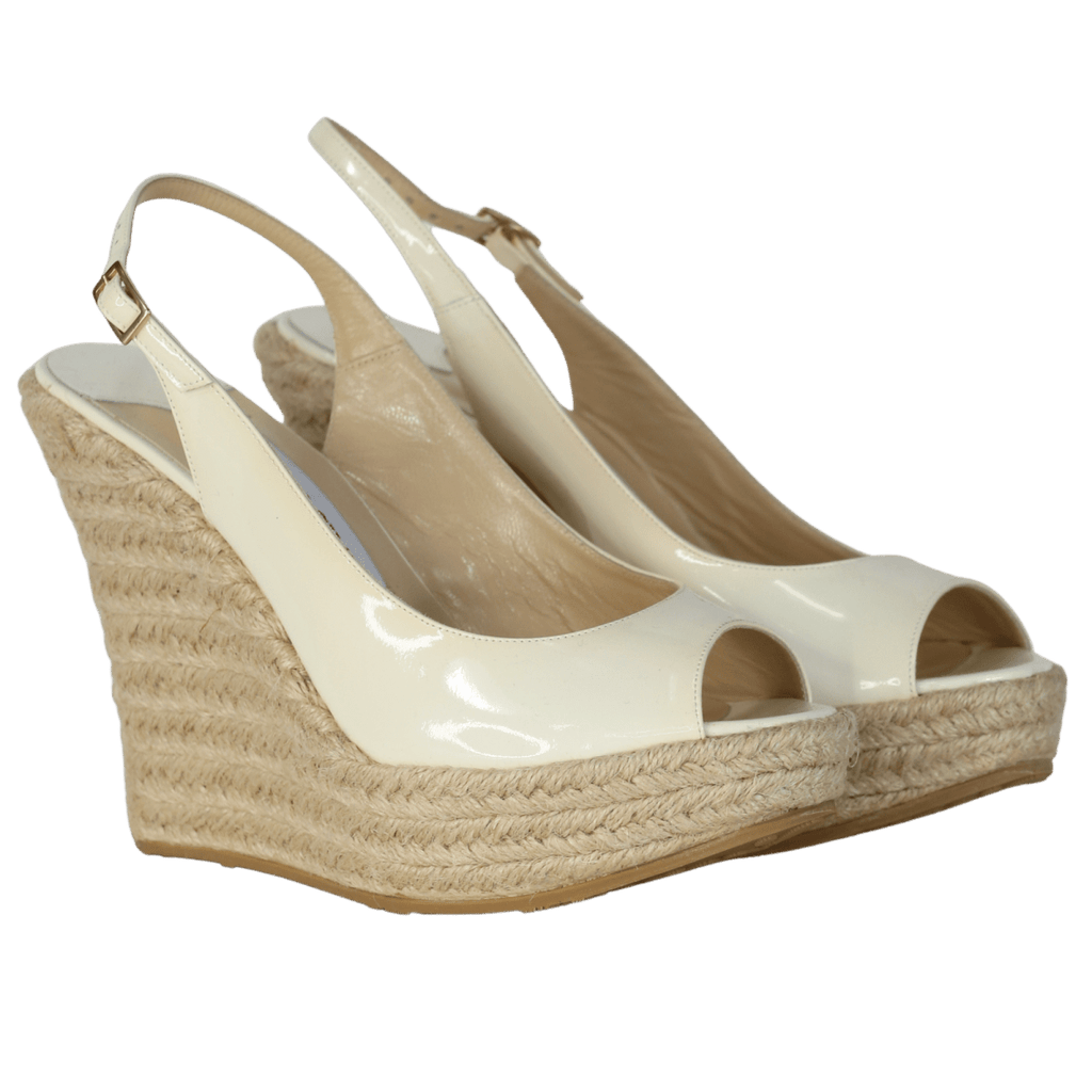 Jimmy Choo Cream Patent Leather High Espadrille Wedge Sandals UK 4.5 EU 37.5 👠 - Reliked