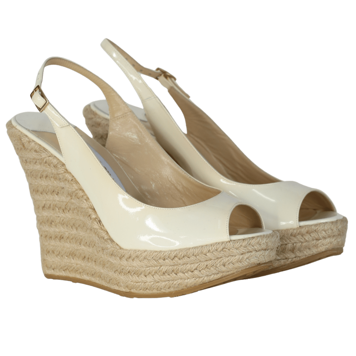 Jimmy Choo Cream Patent Leather High Espadrille Wedge Sandals UK 4.5 EU 37.5 👠 - Reliked