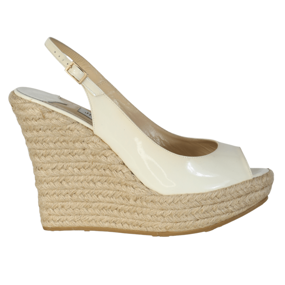 Jimmy Choo Cream Patent Leather High Espadrille Wedge Sandals UK 4.5 EU 37.5 👠 - Reliked