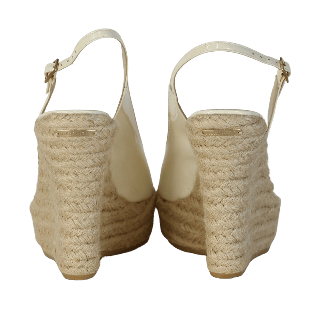 Jimmy Choo Cream Patent Leather High Espadrille Wedge Sandals UK 4.5 EU 37.5 👠 - Reliked