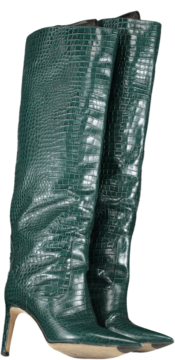Jimmy Choo Green Leather Snake Print Knee Boot UK 6 - Reliked