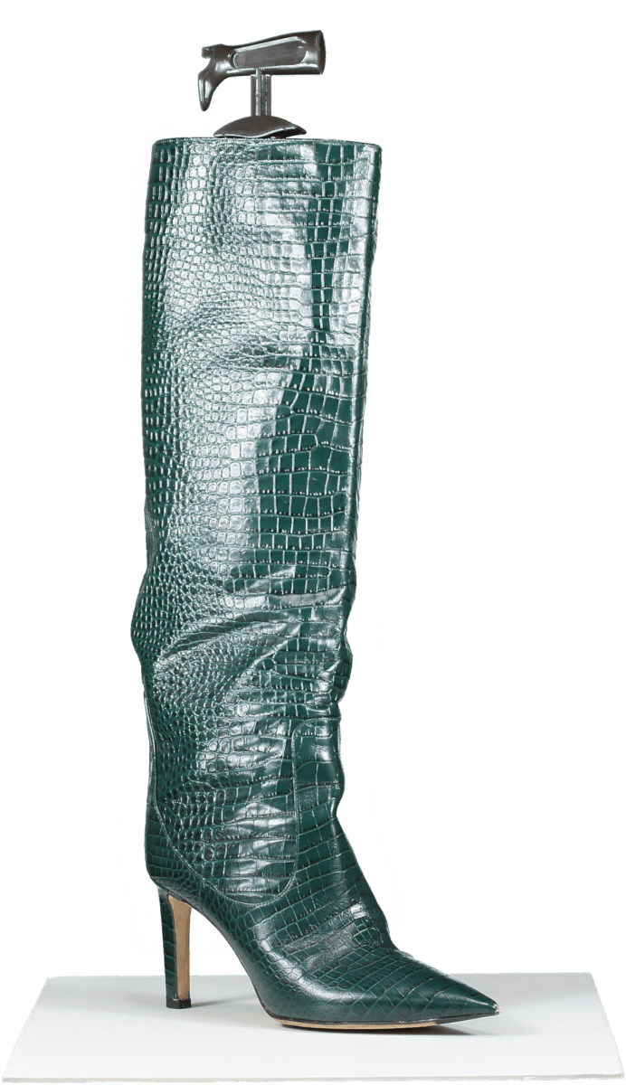 Jimmy Choo Green Leather Snake Print Knee Boot UK 6 - Reliked