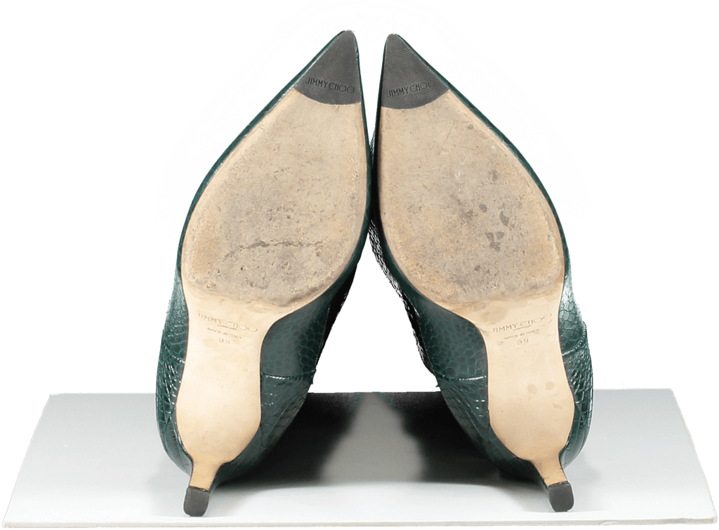 Jimmy Choo Green Leather Snake Print Knee Boot UK 6 - Reliked