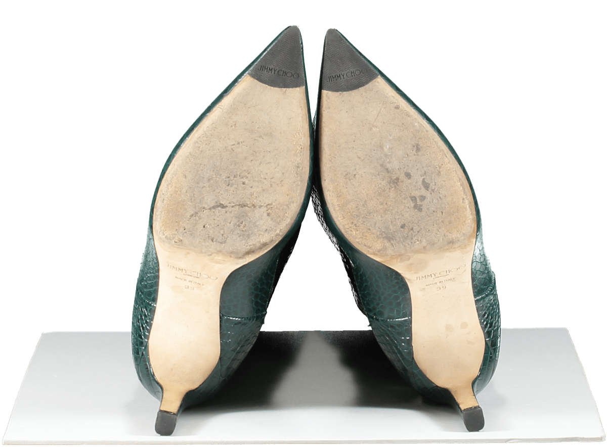 Jimmy Choo Green Leather Snake Print Knee Boot UK 6 - Reliked