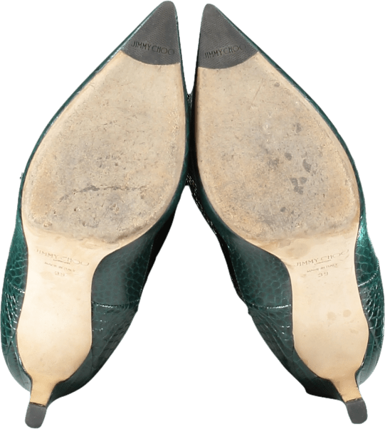 Jimmy Choo Green Leather Snake Print Knee Boot UK 6 - Reliked