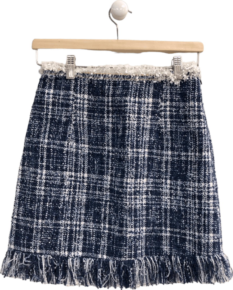 J.ING Navy Blue Tweed Mini Skirt UK S - Reliked