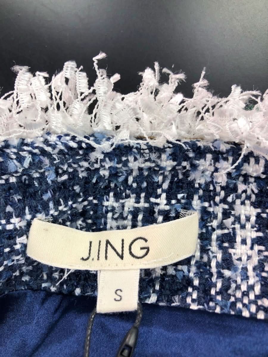 J.ING Navy Blue Tweed Mini Skirt UK S - Reliked