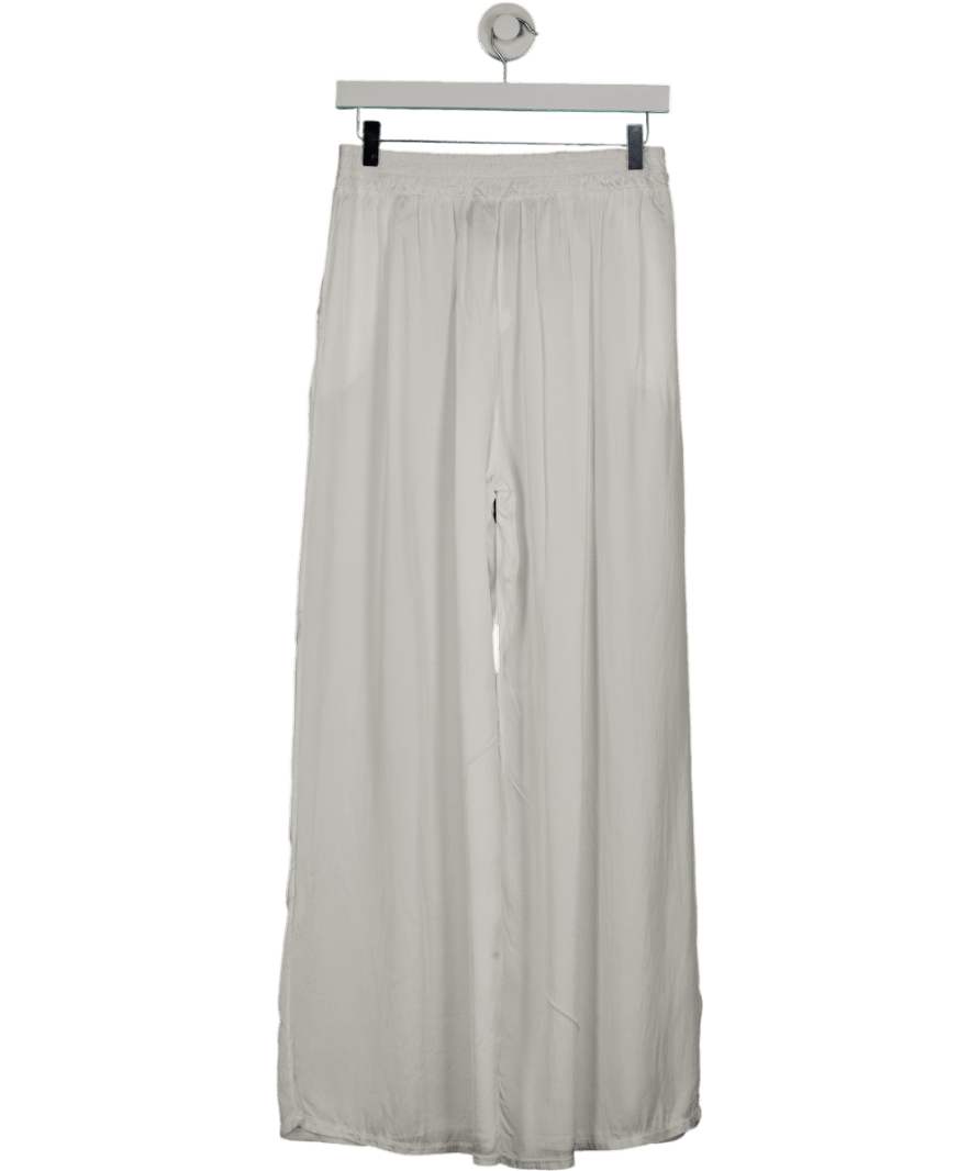J&L Paris White Satin Wide Leg Trousers UK S - Reliked