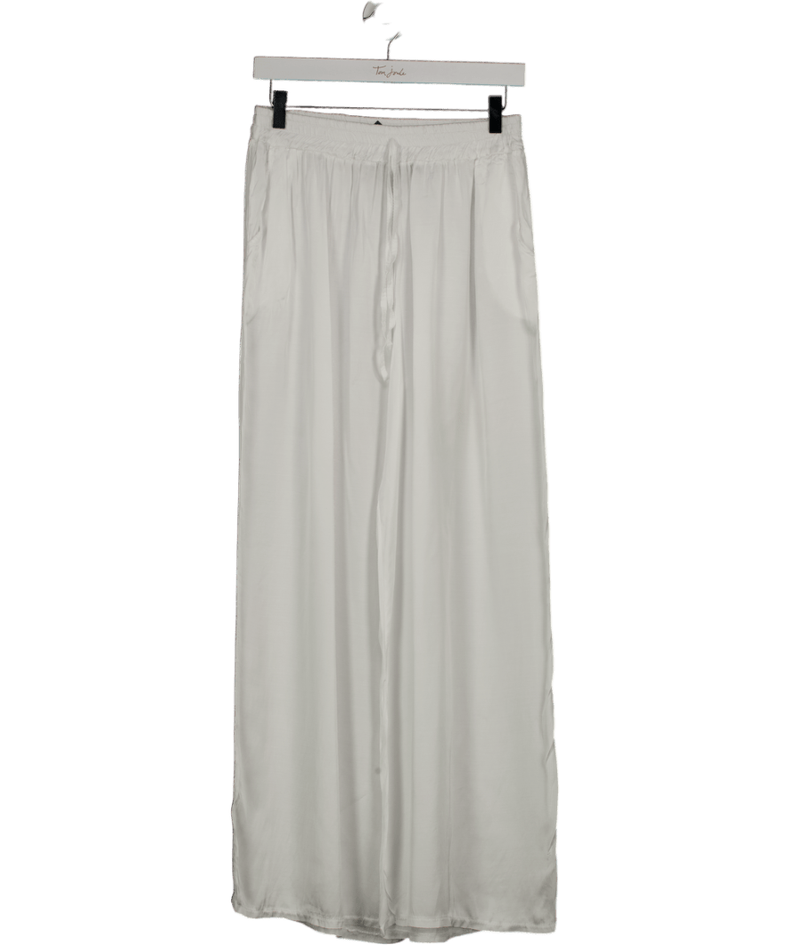 J&L Paris White Satin Wide Leg Trousers UK S - Reliked