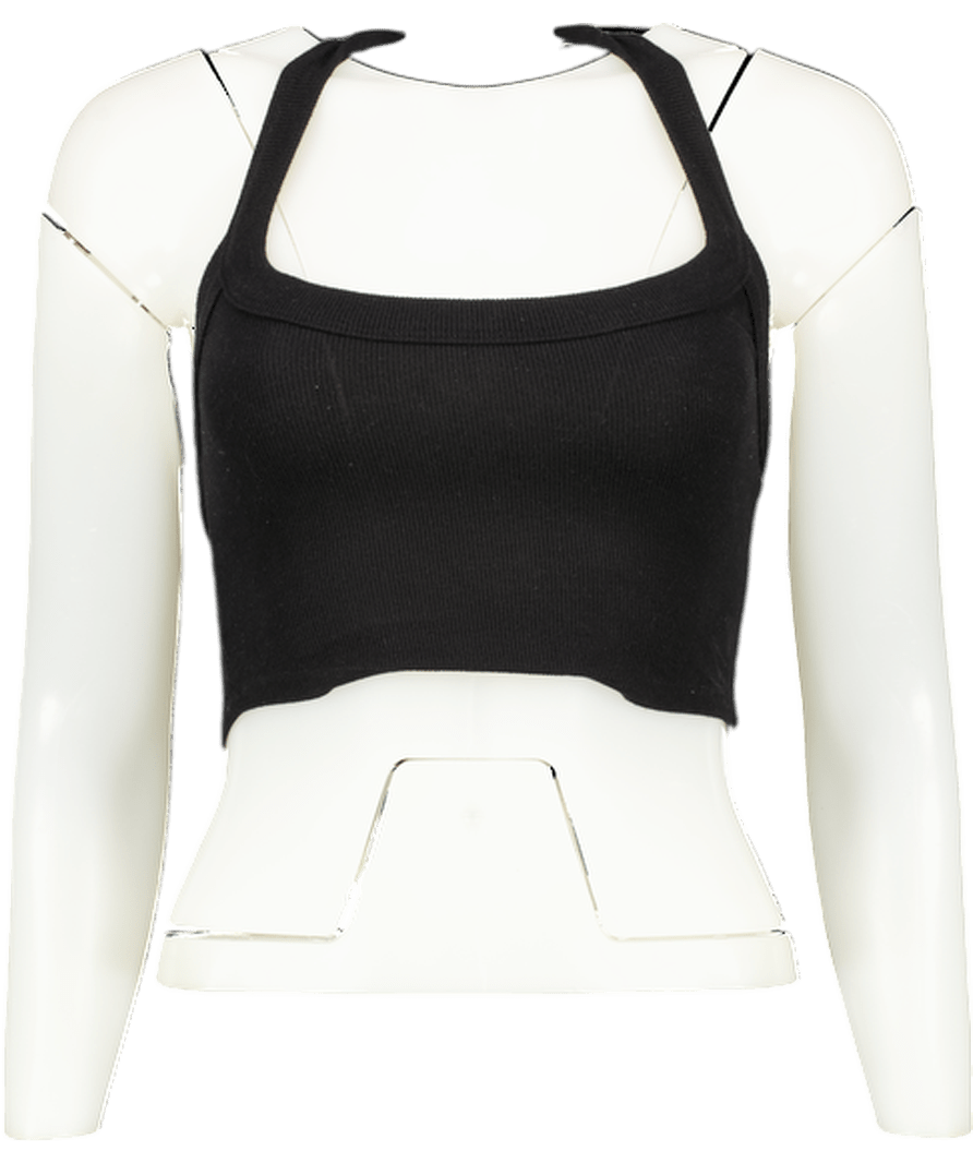 Joah Brown Black Ribbed Halterneck Cropped Top UK XS/S - Reliked