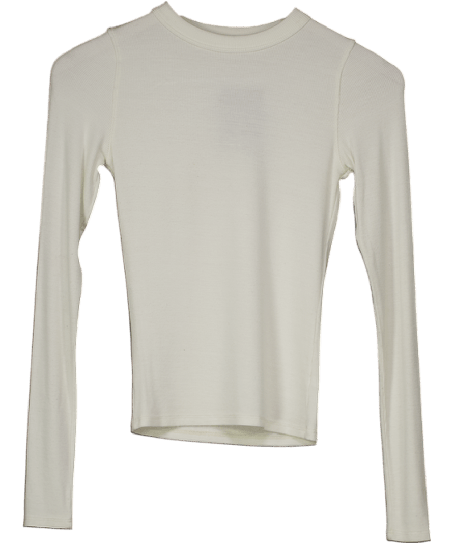 Joah Brown White Ribbed Round Neck Long Sleeve Top UK XS/S - Reliked