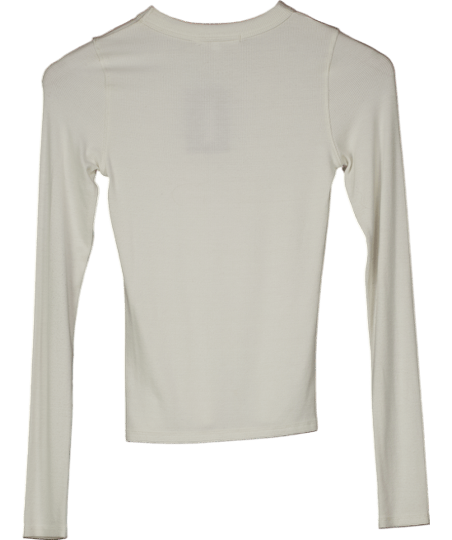 Joah Brown White Ribbed Round Neck Long Sleeve Top UK XS/S - Reliked