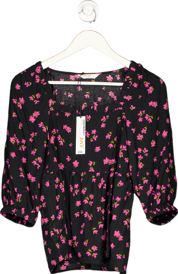 John Lewis Anyday Black Floral SQ Neck Top UK 6 - Reliked