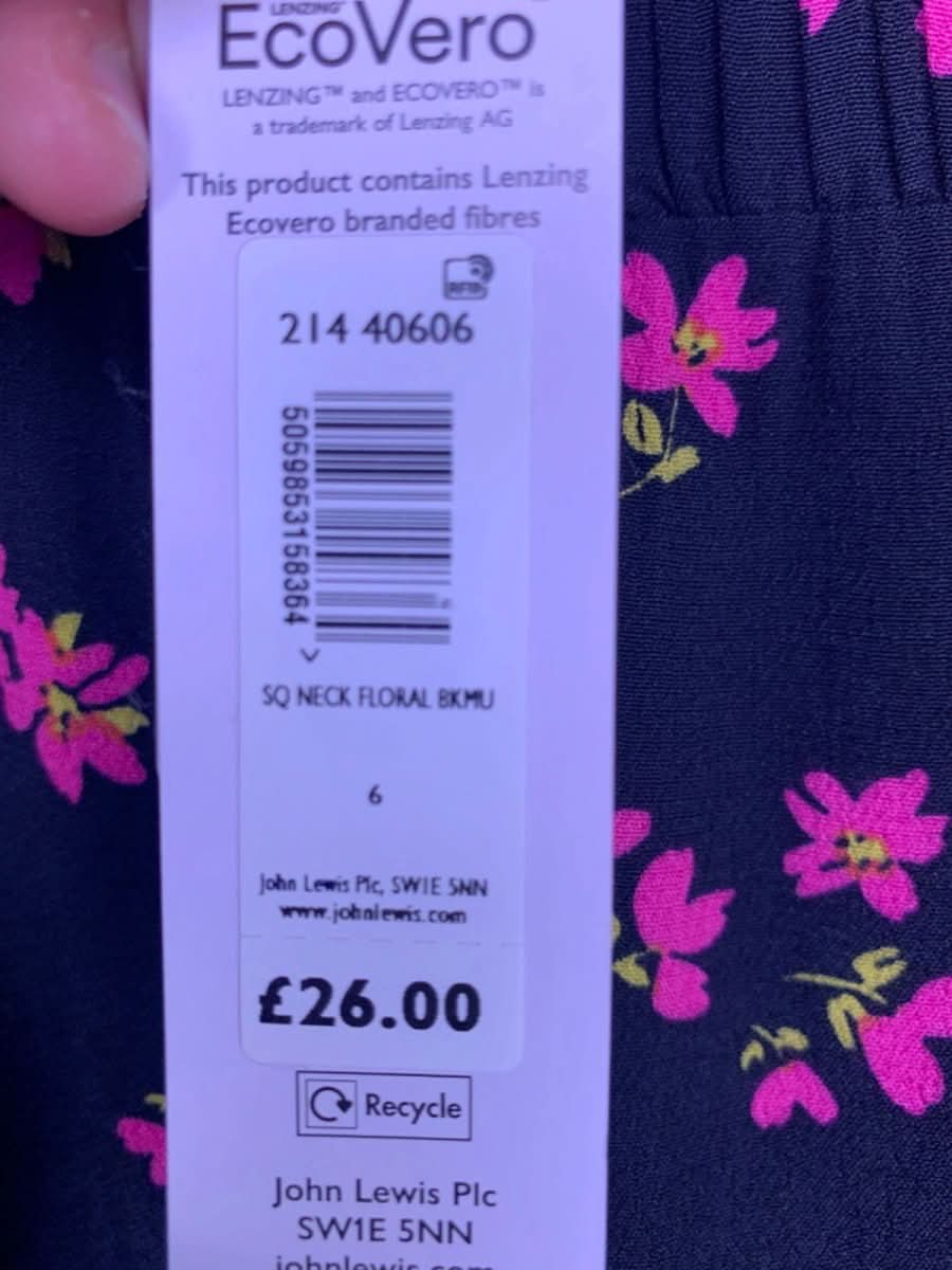 John Lewis Anyday Black Floral SQ Neck Top UK 6 - Reliked