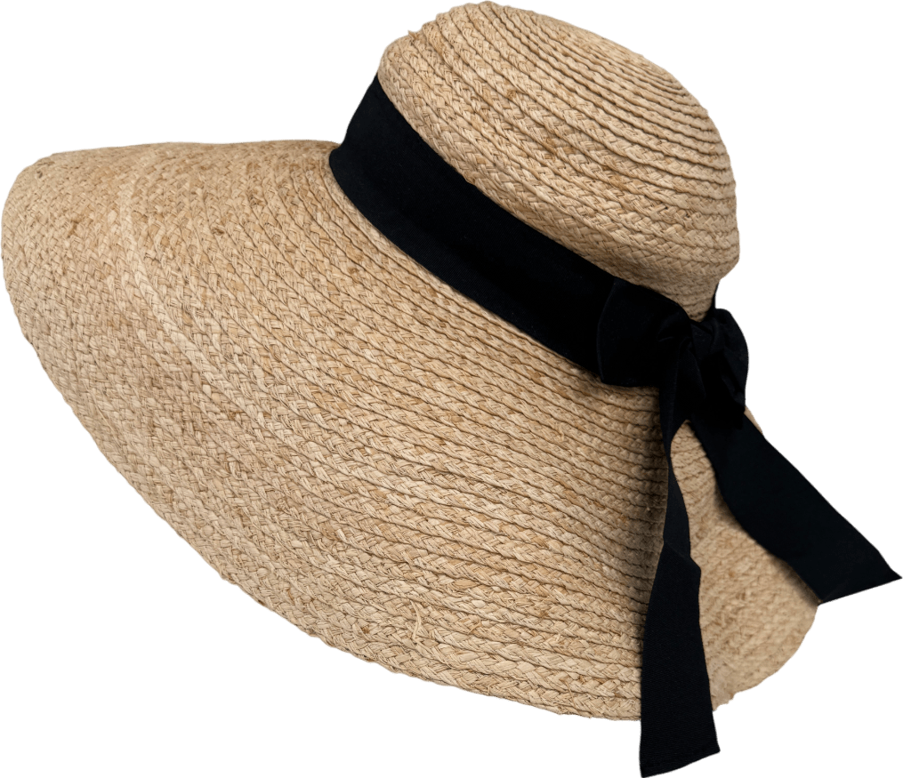 John Lewis Beige Large Straw Hat With Black Bow One Size - Reliked