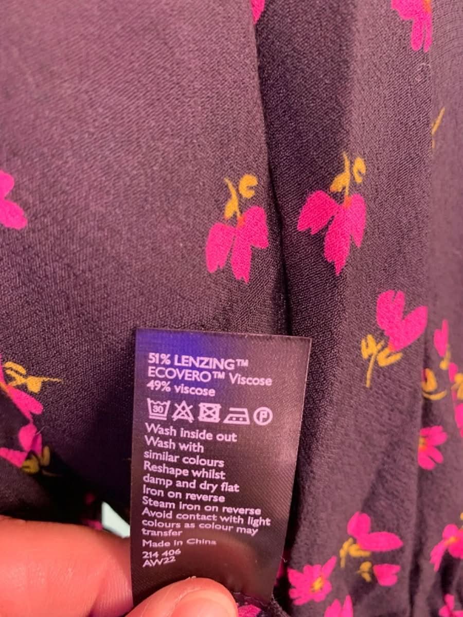 John Lewis Black Floral Smock Neck Blouse UK 6 - Reliked