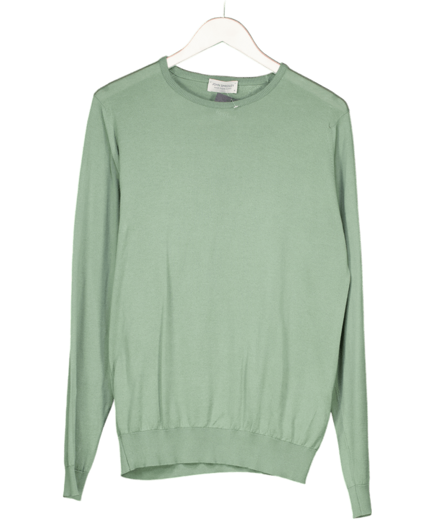 John Smedley Green Sea Island Cotton Fine Knit Jumper UK M - Reliked