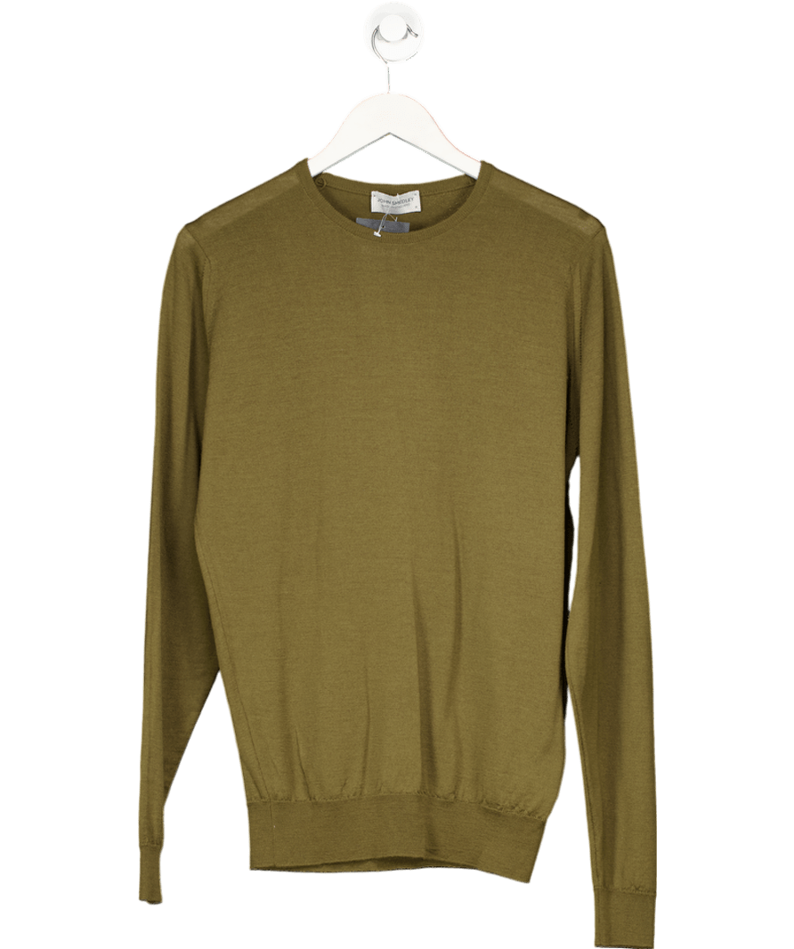 John Smedley Olive Green 100% Pure New Wool Fine Knit Jumper UK M - Reliked