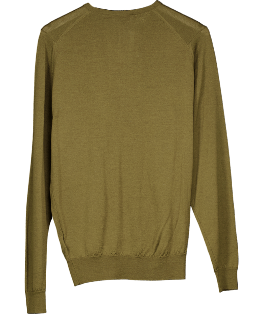John Smedley Olive Green 100% Pure New Wool Fine Knit Jumper UK M - Reliked