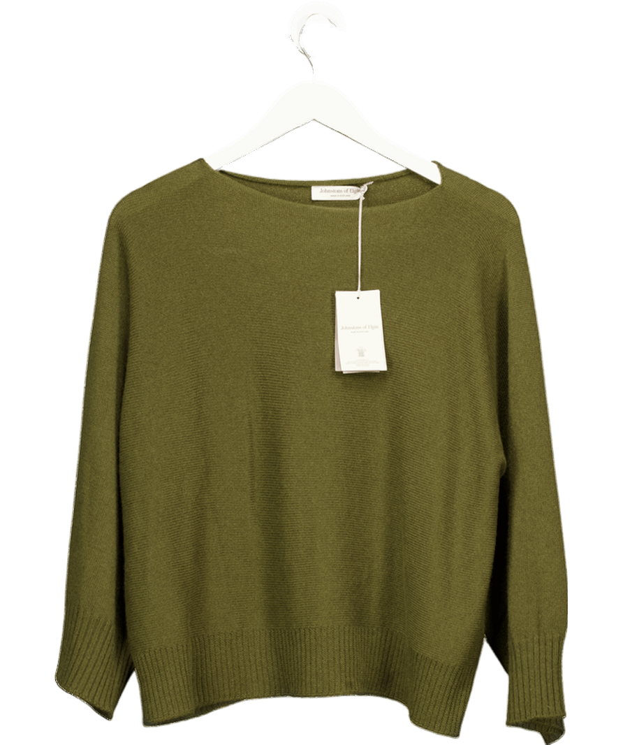 Johnstons of Elgin Cashmere Olive Green Cape Jumper UK XS/S - Reliked