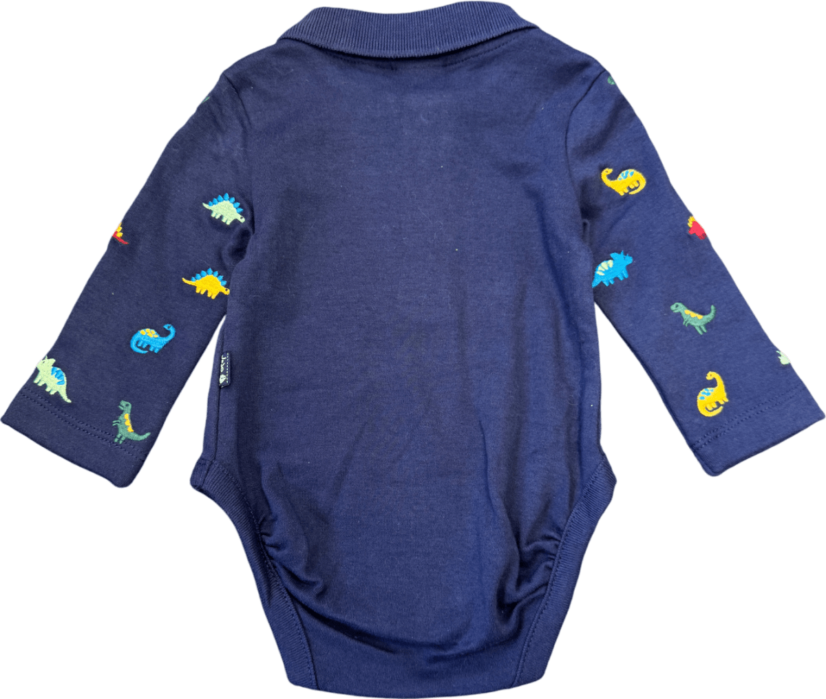 Jojo Maman Bebe Navy Blue Long Sleeve Dinosaur Embroidered Polo Shirtbodysuit 0 - 3 Months - Reliked