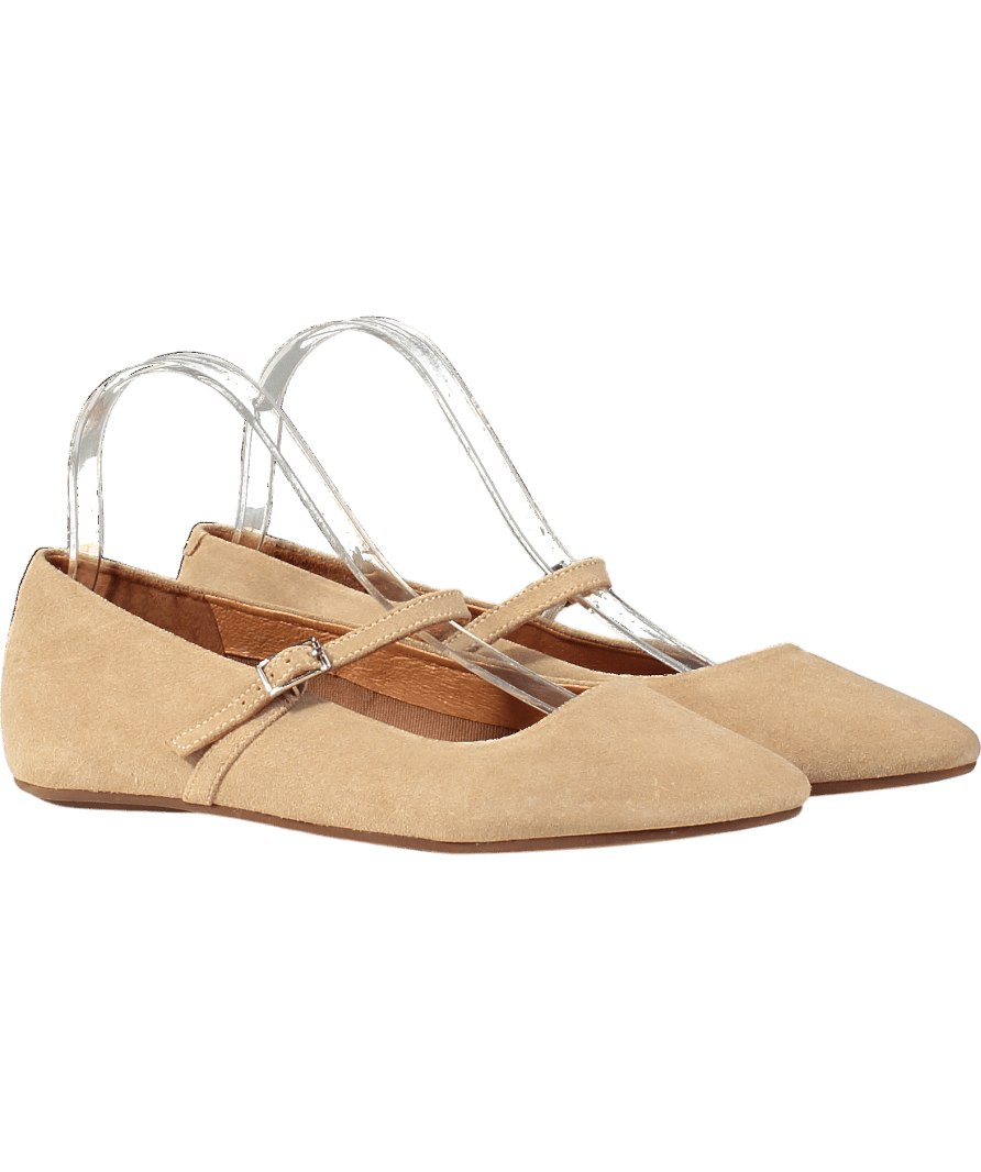 Jonak Paris Beige Ballet Flats With Straps In Camel Suede UK 7 EU 40 👠 - Reliked