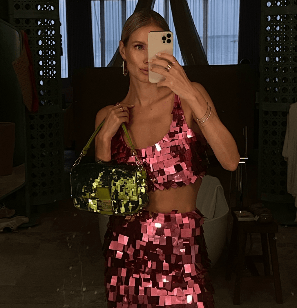Jonathan Simkhai Pink Sequin Crop Top UK 8 - Reliked