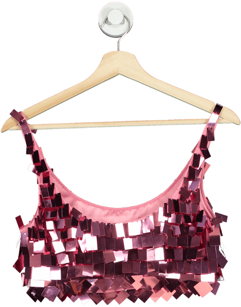 Jonathan Simkhai Pink Sequin Crop Top UK 8 - Reliked