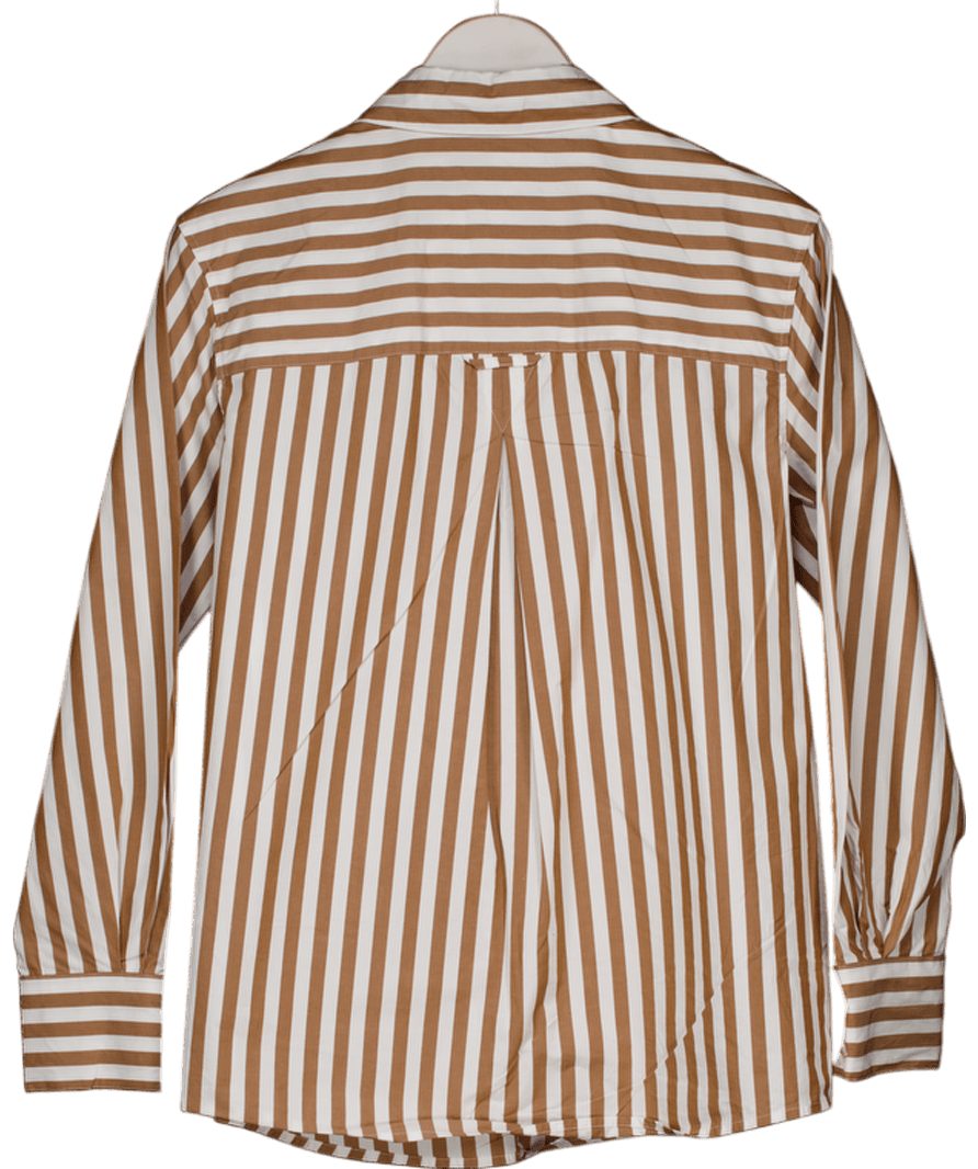 joules Amilla Tan & White Stripe Longline Relaxed Fit Shirt UK 8 - Reliked