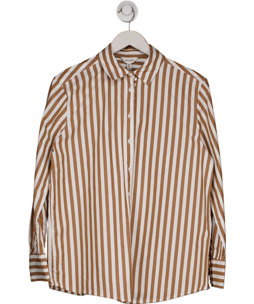 joules Amilla Tan & White Stripe Longline Relaxed Fit Shirt UK 8 - Reliked