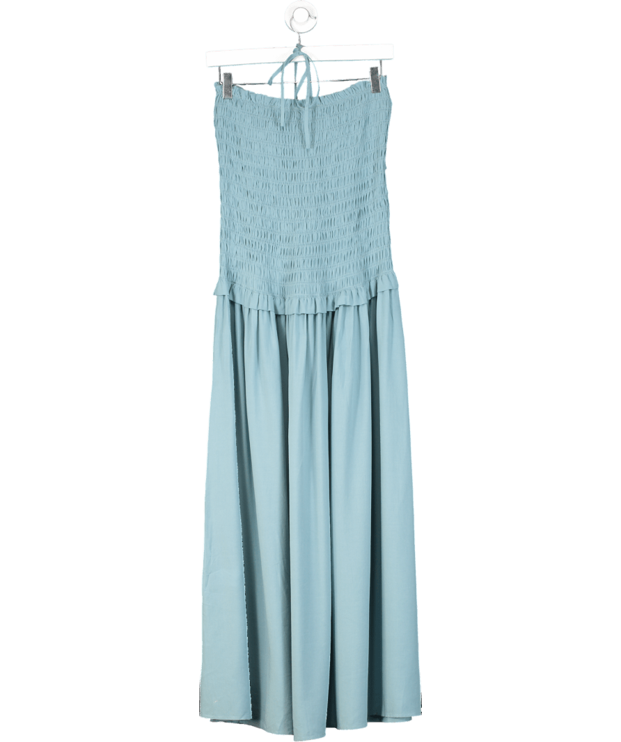 Jovonna London Blue Shirred Halter Neck Maxi Dress UK S - Reliked