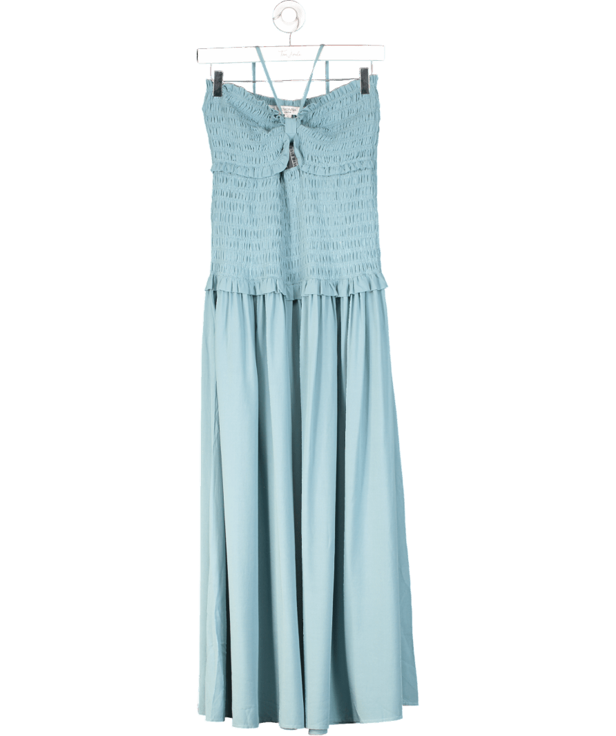 Jovonna London Blue Shirred Halter Neck Maxi Dress UK S - Reliked