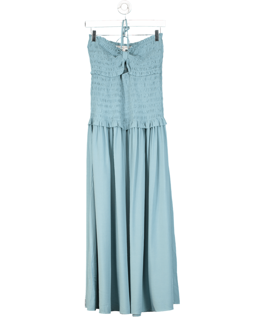 Jovonna London Blue Shirred Halter Neck Maxi Dress UK S - Reliked