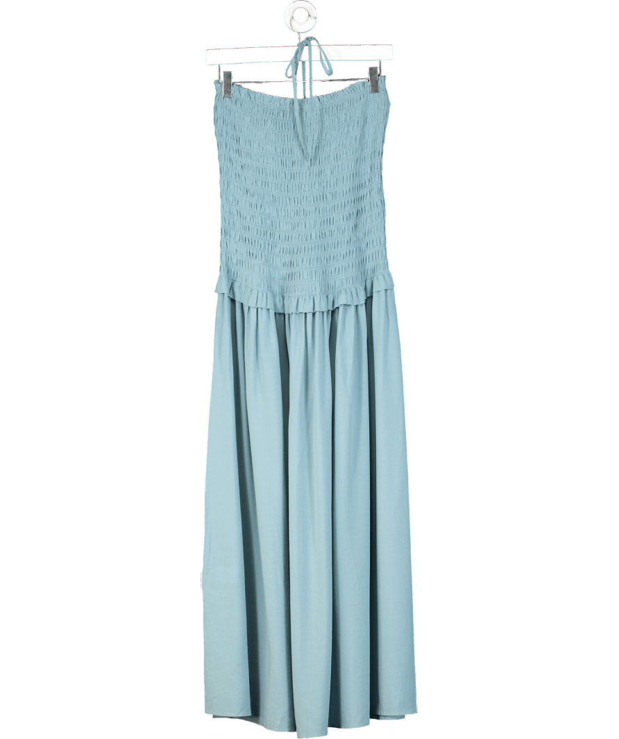Jovonna London Blue Shirred Halter Neck Maxi Dress UK S - Reliked