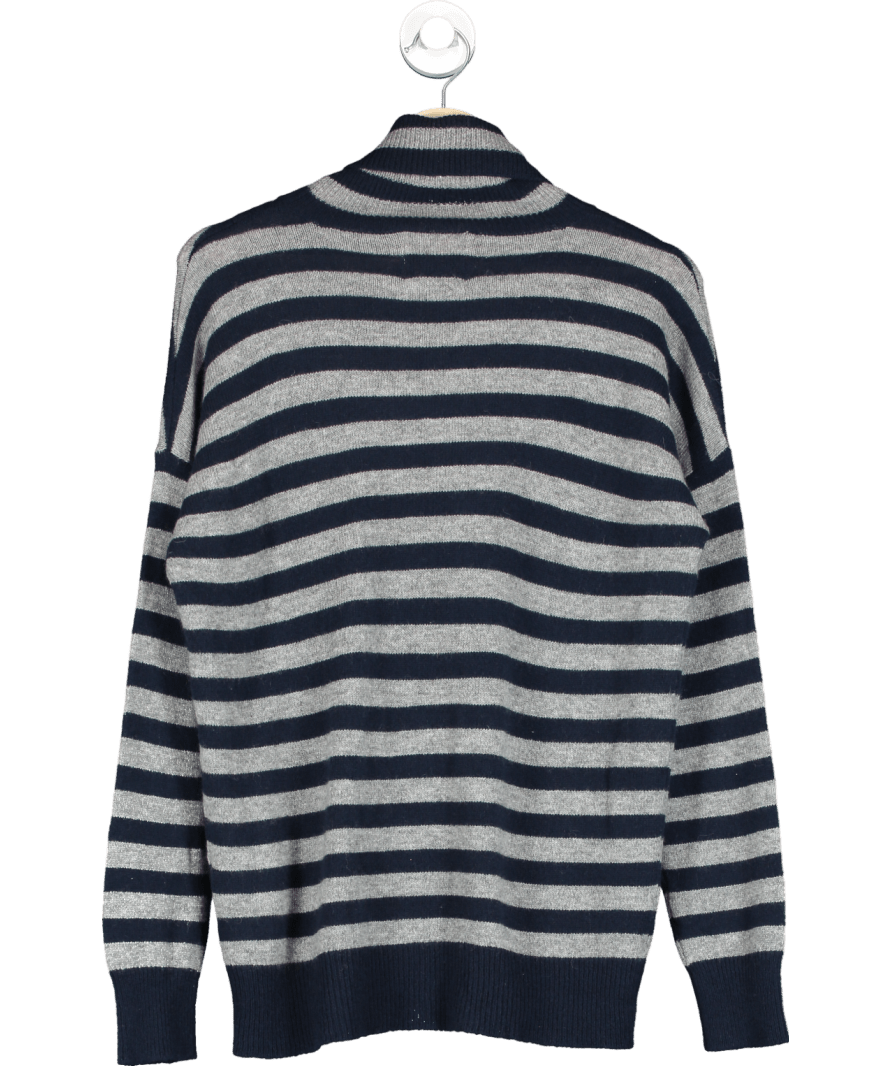 Jumper 1234 Grey Navy/grey 100% Cashmere Striped Roll Neck Jumper Sz 2 UK 10 - Reliked