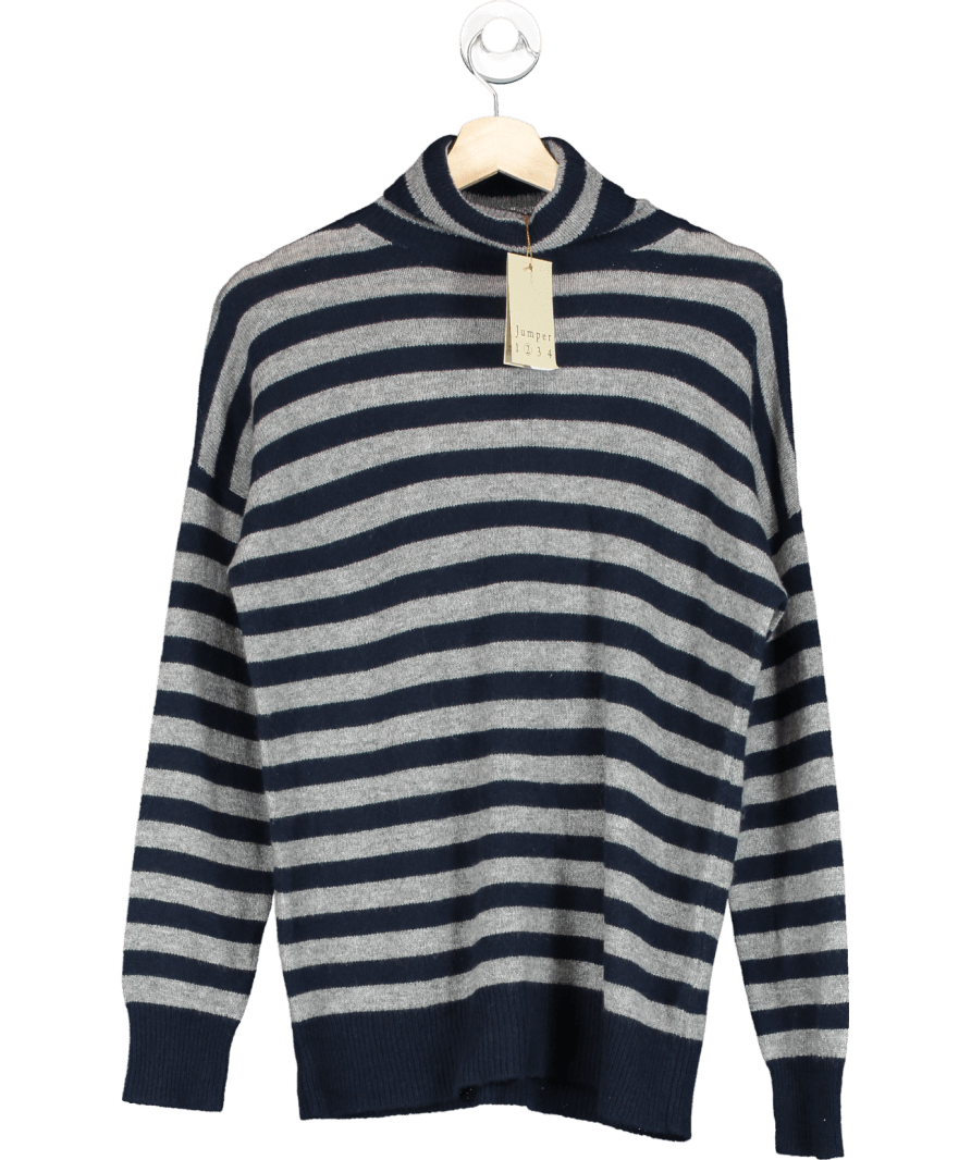 Jumper 1234 Grey Navy/grey 100% Cashmere Striped Roll Neck Jumper Sz 2 UK 10 - Reliked
