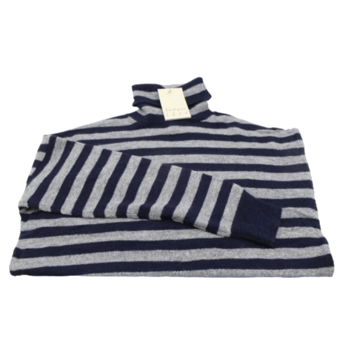 Jumper 1234 Grey Navy/grey 100% Cashmere Striped Roll Neck Jumper Sz 2 UK 10 - Reliked