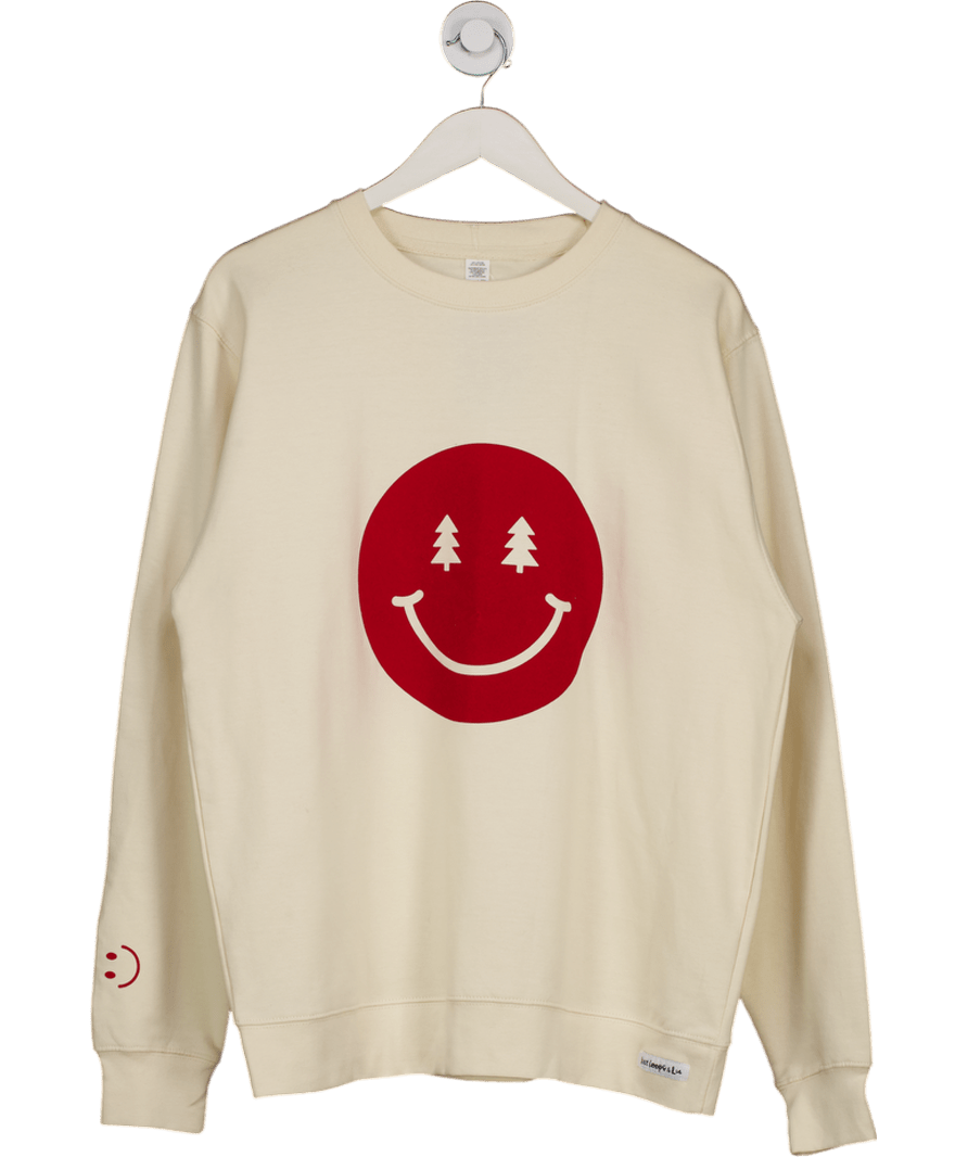 Just Coops & Lu Cream / Red Smiley Face Christmas Sweatshirt UK L - Reliked