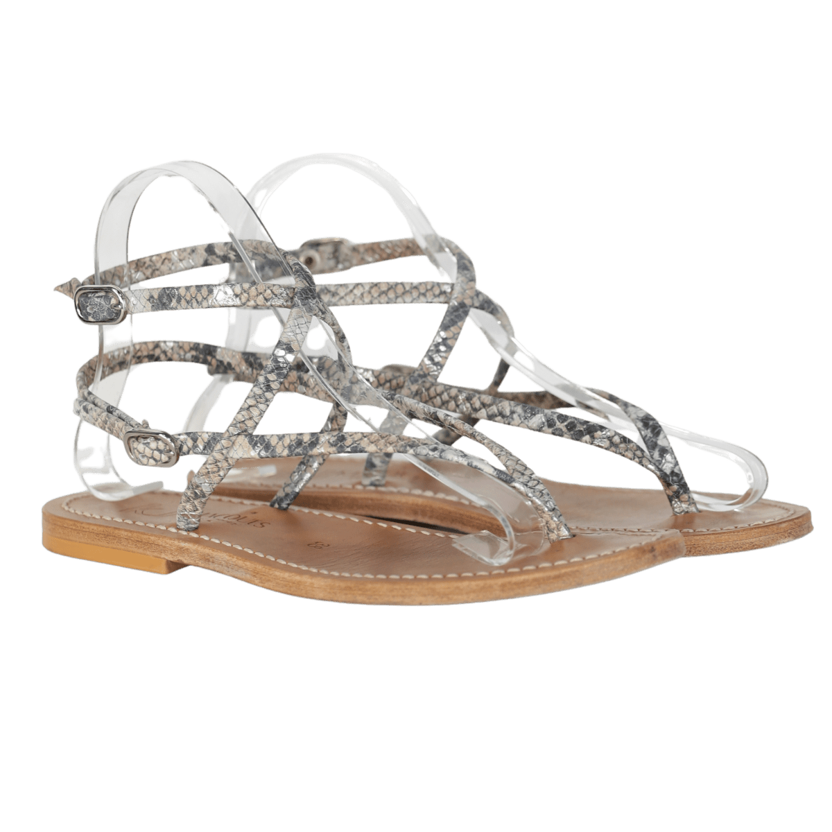 K Jacques Grey St Tropez Abako Snake - effect Leather Sandals UK 5 EU 38 👠 - Reliked