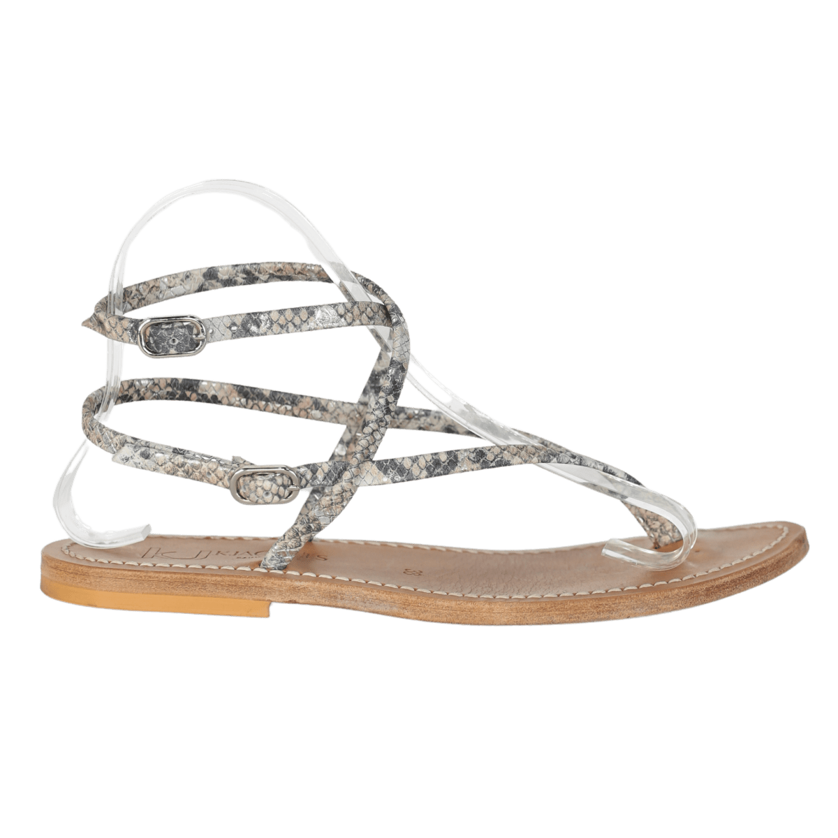 K Jacques Grey St Tropez Abako Snake - effect Leather Sandals UK 5 EU 38 👠 - Reliked