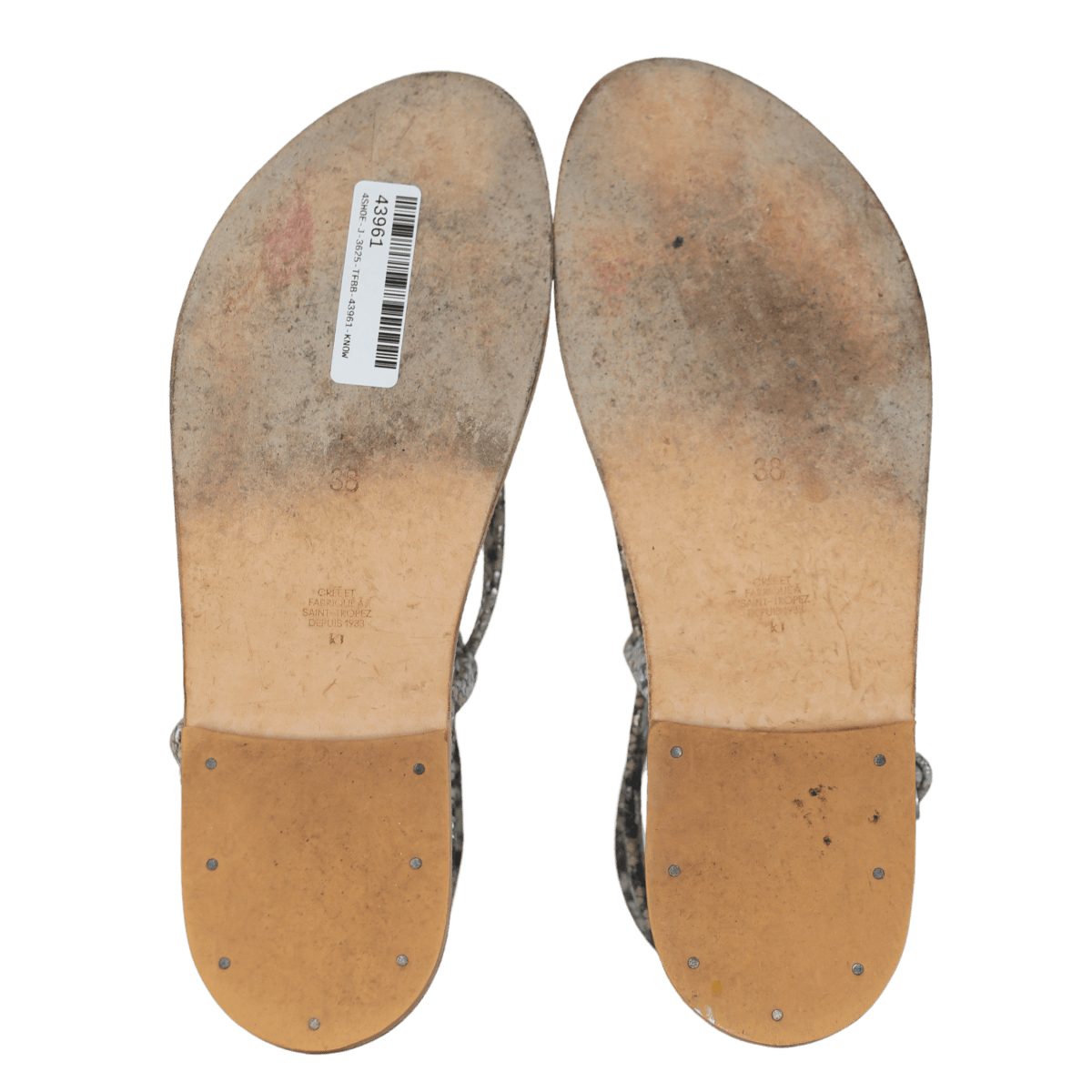 K Jacques Grey St Tropez Abako Snake - effect Leather Sandals UK 5 EU 38 👠 - Reliked