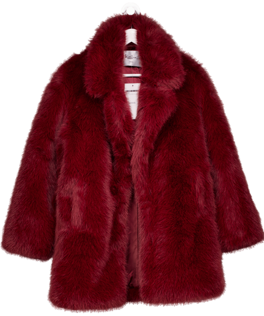 K Zell Red Faux Fur Coat UK S - Reliked