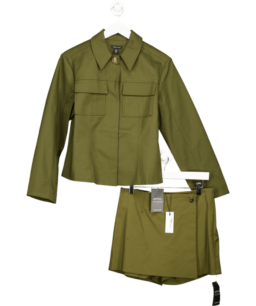 Karen Millen 2 - piece Khaki Green Techo Hardware Detail Woven Skort And Jacket Set UK 10 - Reliked
